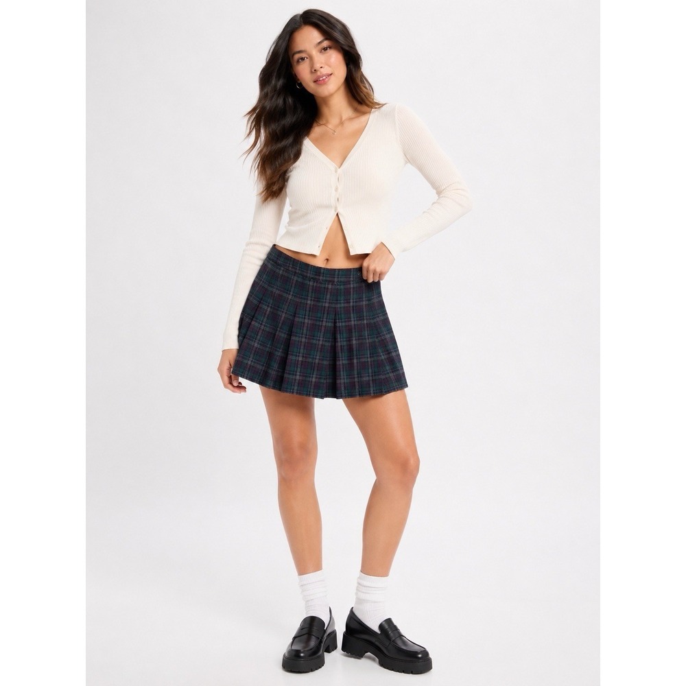 American Eagle Plaid Pleated Mini Skirt Size 10 Green Blue Preppy Schoolcore